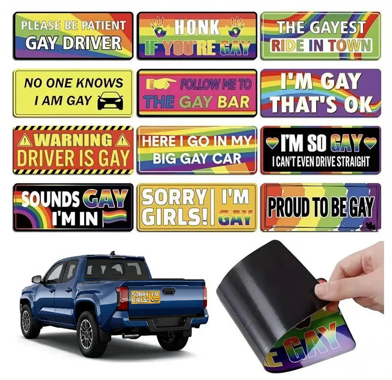 12 Rainbow Pride Magnetic Bumper Stickers