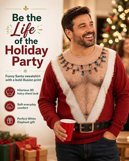 Funny Santa Ugly Christmas Sweatshirt for Men, Fake Abs Santa Shirt