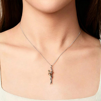Hug Embrace Pendant Necklace for Mom & Child, Silver Gold Two-Tone Family Jewelry
