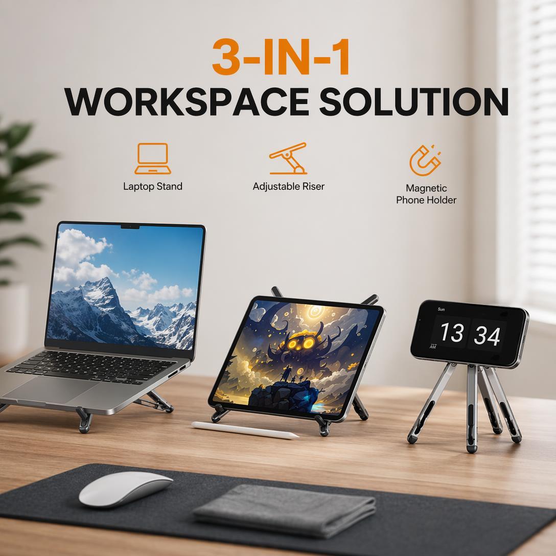 Portable Laptop Stand with Magnetic Phone Holder