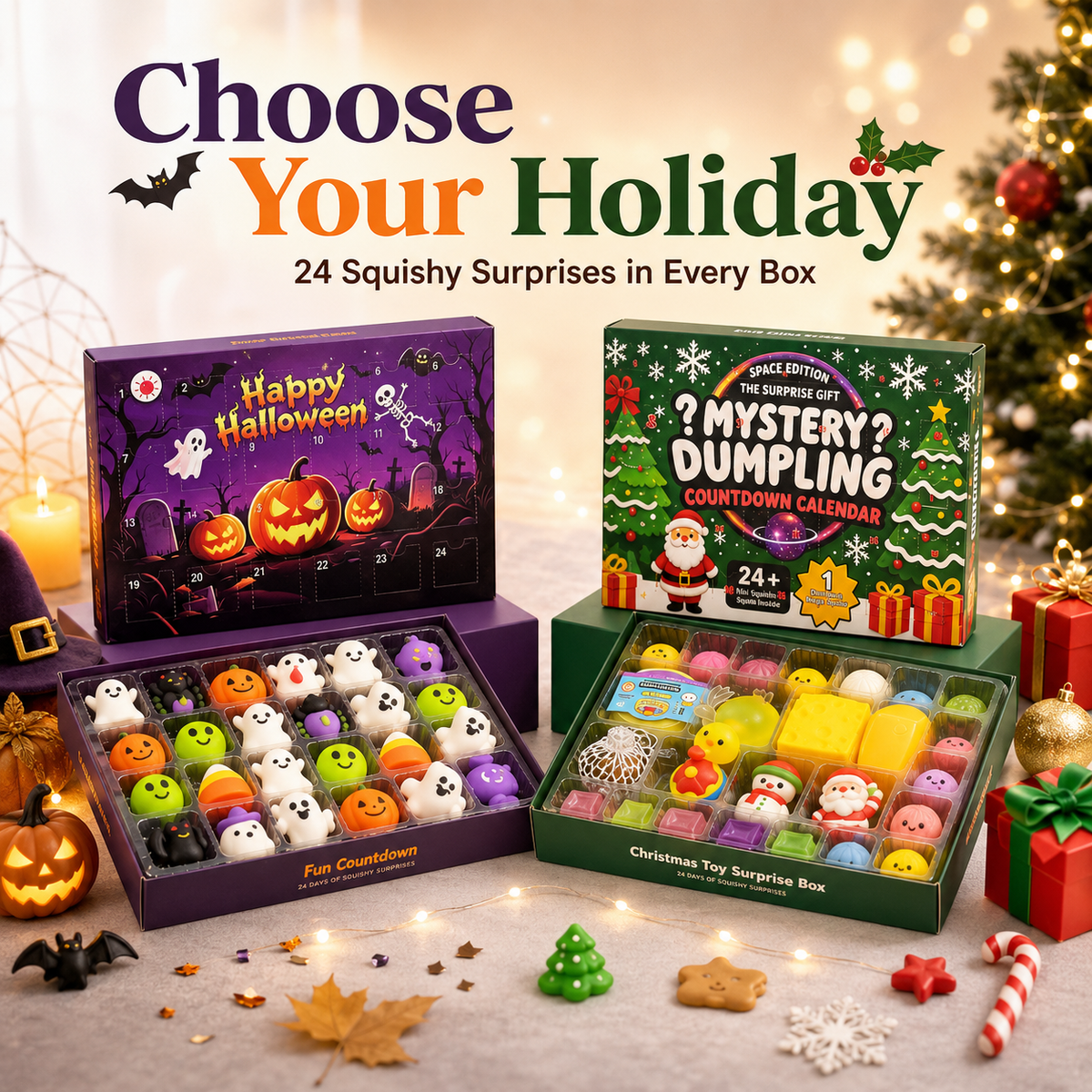 🎁 24 Days Holiday Squishy Advent Calendar – Halloween & Christmas Countdown Toys ✨