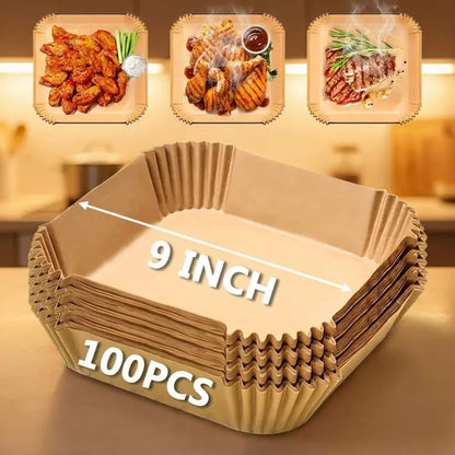 100PCS Disposable Air Fryer Paper Liners – Non-Stick, Oil-Proof & Easy Cleanup