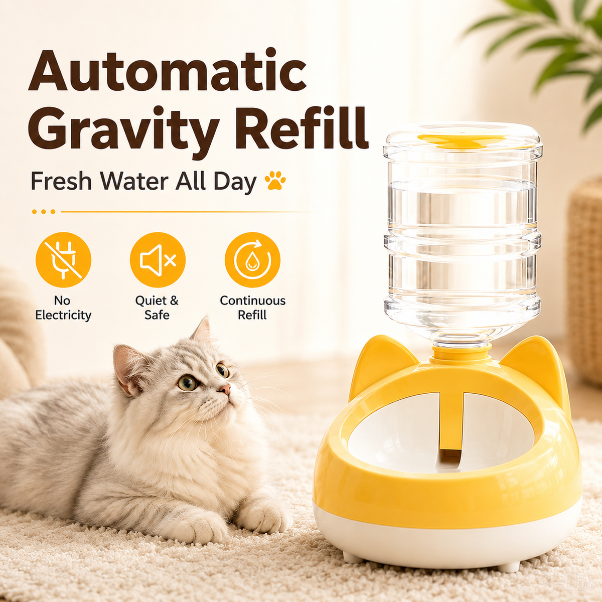 Gravity Pet Water Dispenser | Automatic Cat Water Bowl | No Electricity