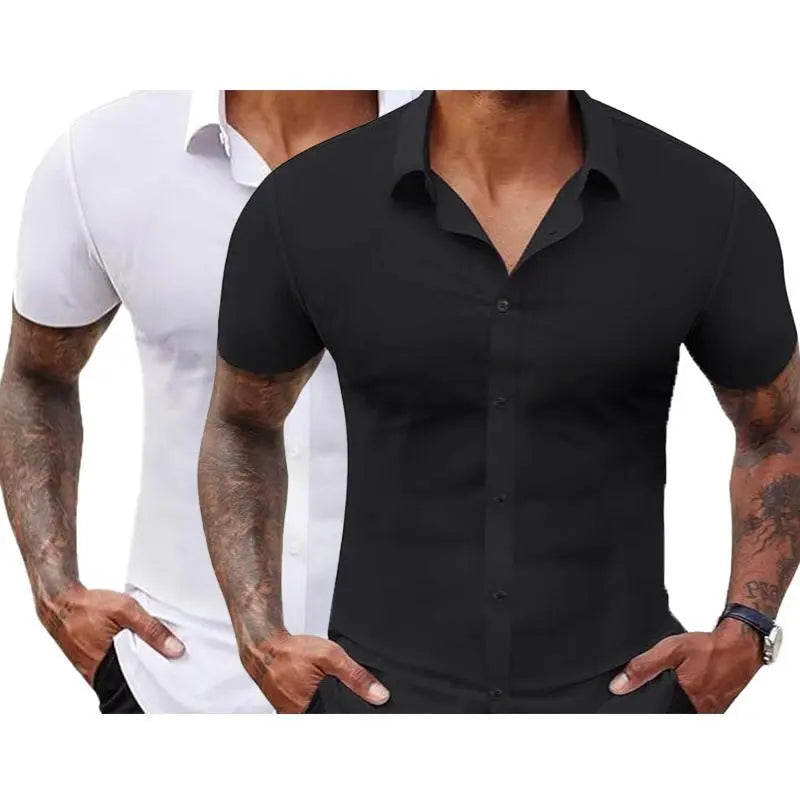Men's Slim Fit Short Sleeve Dress Shirts 2-Pack