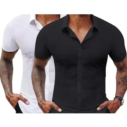 Men's Slim Fit Short Sleeve Dress Shirts 2-Pack