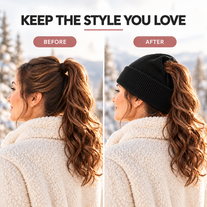 Magnetic-Closure Ponytail Winter Knit Beanie