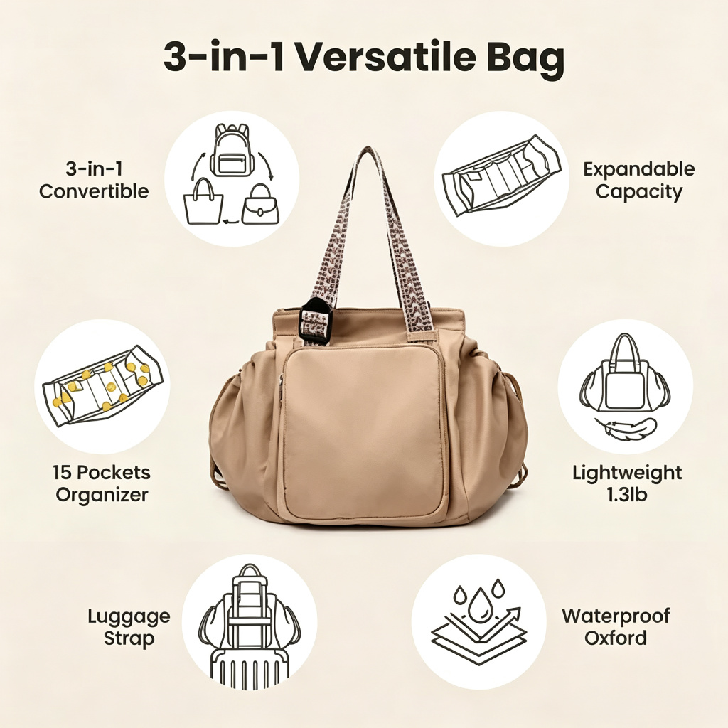 3-in-1 Convertible large capacity tote bag