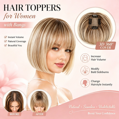 Hair Toppers for Women - 3D Real Human Hair Clip-in Bangs