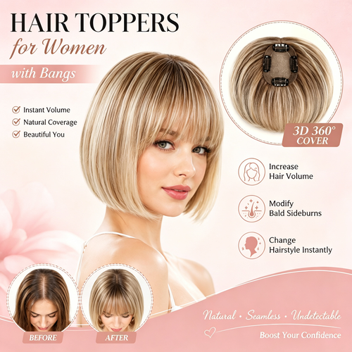 Hair Toppers for Women - 3D Real Human Hair Clip-in Bangs