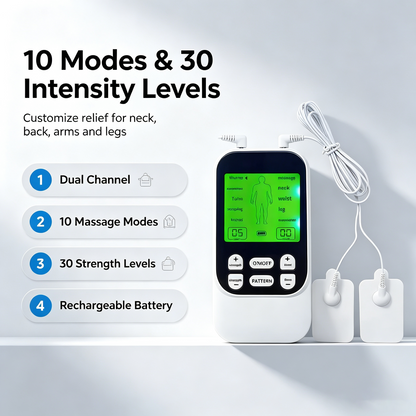 🙆‍♂️💪Rechargeable Muscle Stimulator Massager, 10 Modes 30 Intensity Levels TENS Unit with 10 Pads