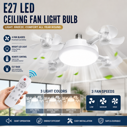 E27 LED Ceiling Fan Light Bulb With Remote Control
