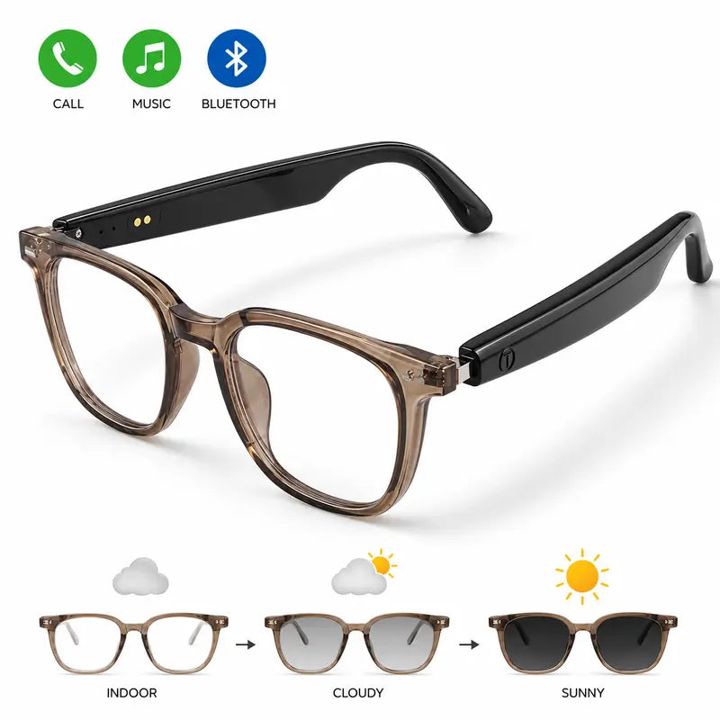 Smart Photochromic Bluetooth Audio Glasses with Anti-Blue Light Lenses