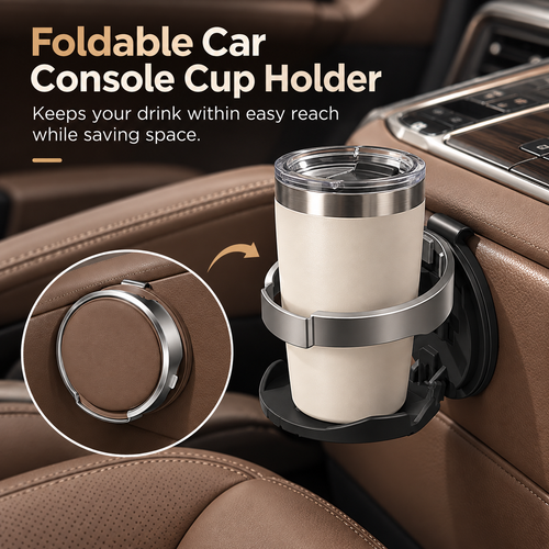 🚗 Universal Foldable Car Cup Holder with Hook – Space-Saving Drink Organizer for Bottles, Coffee Cups & Tumblers ✨