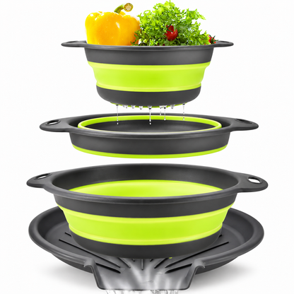 🥗 3-Piece Collapsible Colander Set – With Self-Draining Base Tray ✨