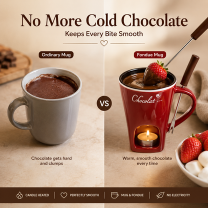 🍫 Cozy Ceramic Chocolate Fondue Mug Set – Candle Heated Dessert Cup With Fondue Fork