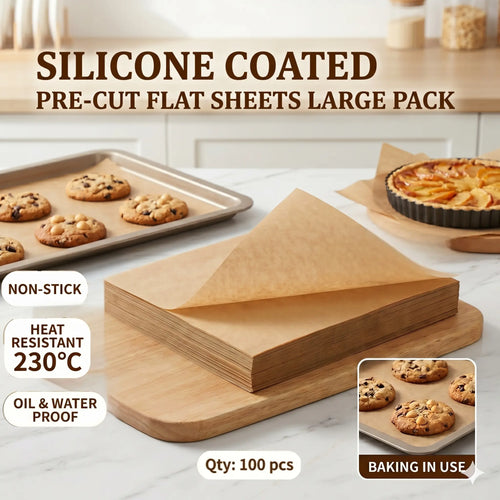 100 Pcs Nonstick Silicone Coated Parchment Baking Oil Sheets, 2 Sizes