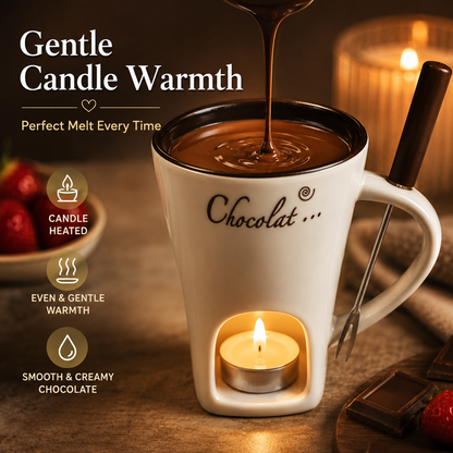 🍫 Cozy Ceramic Chocolate Fondue Mug Set – Candle Heated Dessert Cup With Fondue Fork