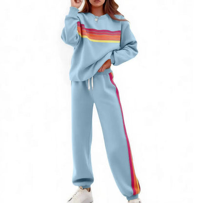 Women's 2-Piece Boxy Sweat Set in Retro Rainbow Stripe