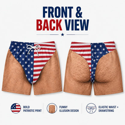 🏖️ Funny Patriotic Men's Swim Trunks| 🌊Freedom & Chill Beach Shorts