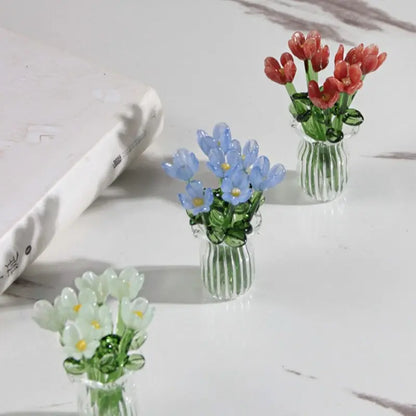🌹Handcrafted Mini Glass Flower Set with Vase
