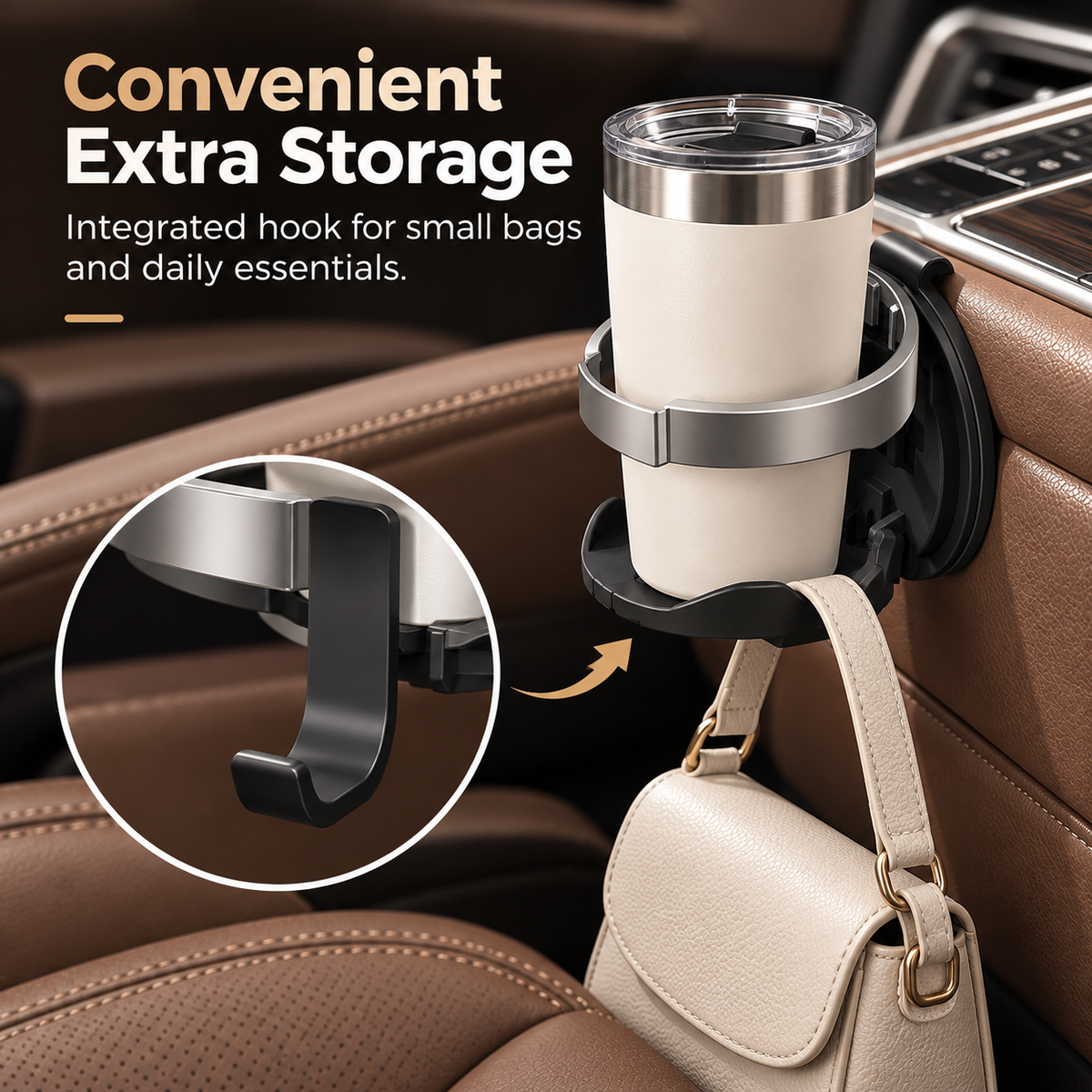 🚗 Universal Foldable Car Cup Holder with Hook – Space-Saving Drink Organizer for Bottles, Coffee Cups & Tumblers ✨