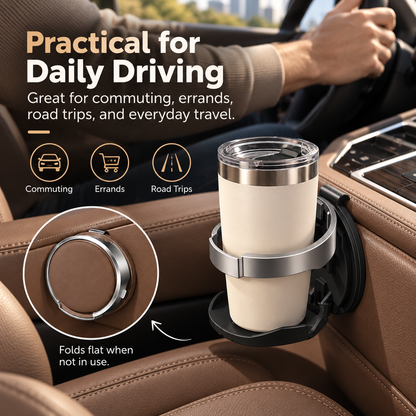 🚗 Universal Foldable Car Cup Holder with Hook – Space-Saving Drink Organizer for Bottles, Coffee Cups & Tumblers ✨