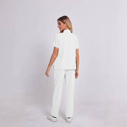 Unisex Surgical Scrubs Set with Stand Collar Zipper Top and Straight Leg Pants