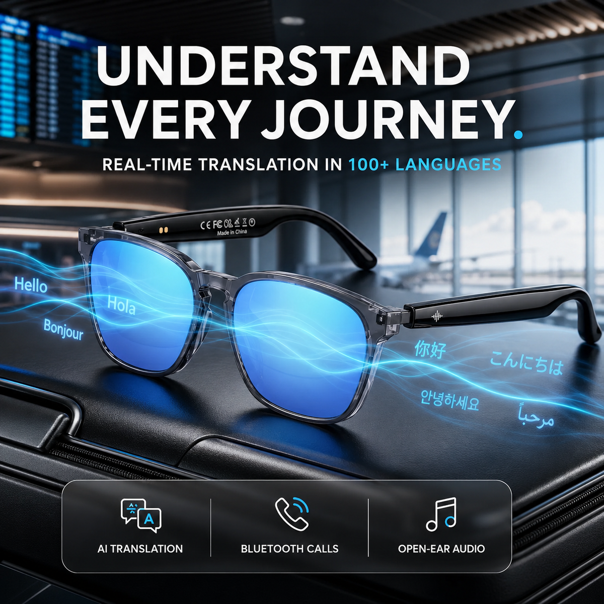 AI Vision Smart Glasses™—Real-time Translation, Camera, Music, and AI Assistant