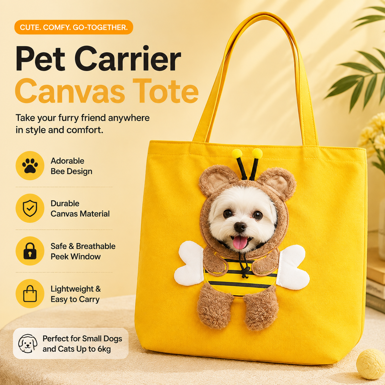 Bee Out Cute Canvas Pet Bag | Cute Bee-Shaped Pet Canvas Shoulder Carrier