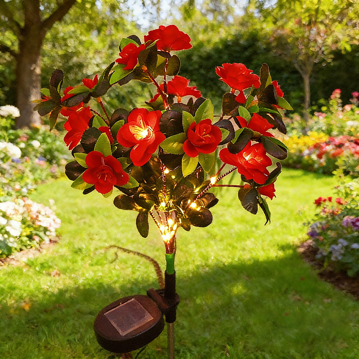 🔥LED Solar Flower Lights Rhododendron Outdoor Simulated Flower Lamp