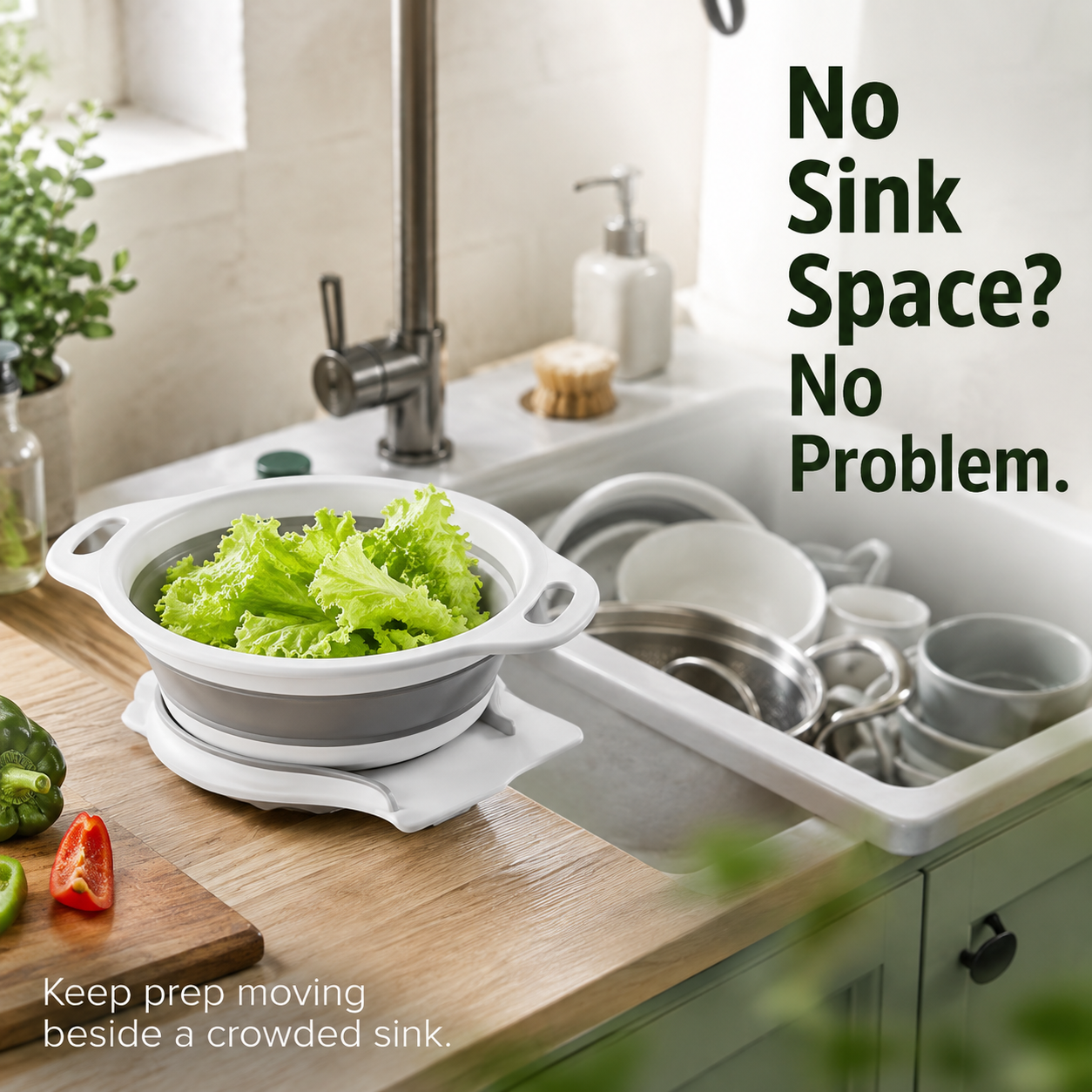 🥗 3-Piece Collapsible Colander Set – With Self-Draining Base Tray ✨