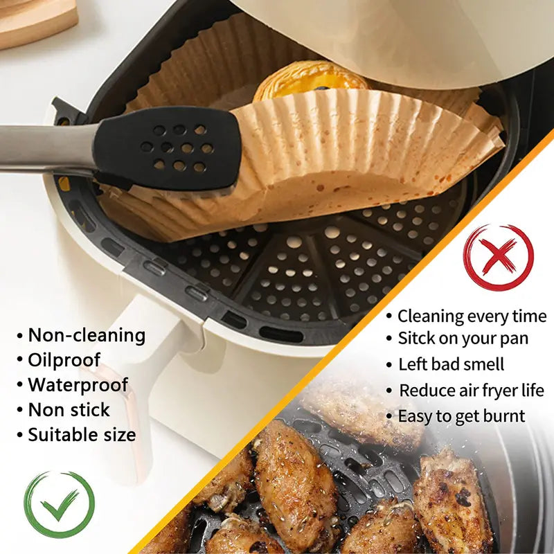 100PCS Disposable Air Fryer Paper Liners – Non-Stick, Oil-Proof & Easy Cleanup