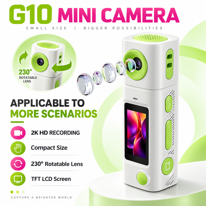 2K Digital Camera G10 TFT LCD Screen Keychain Camera Support Memory Card Very Small Camcorder Video Recorder 360° Rotatable Lens (White)