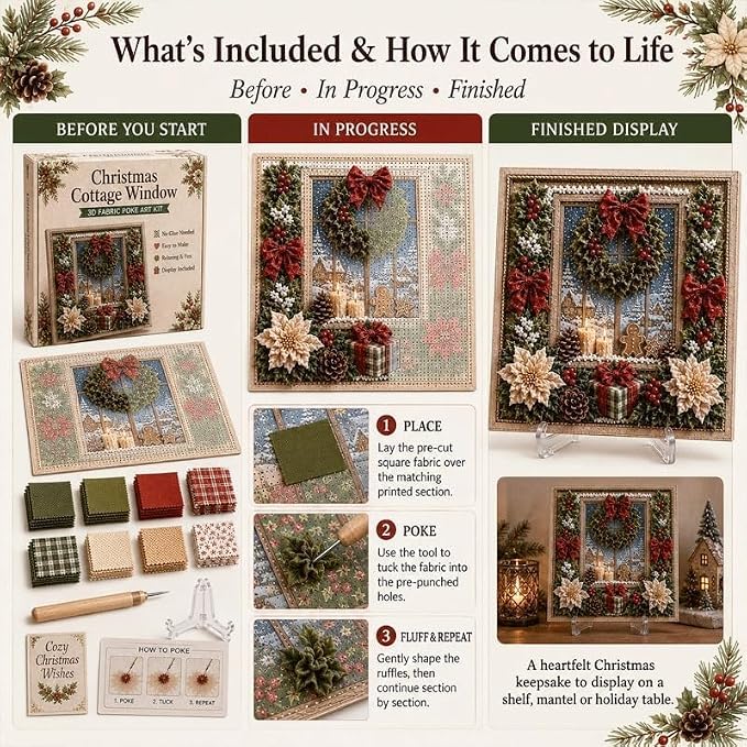3D Christmas Fabric Poke Art Kit-Creative Christmas Decoration Gift for Adults