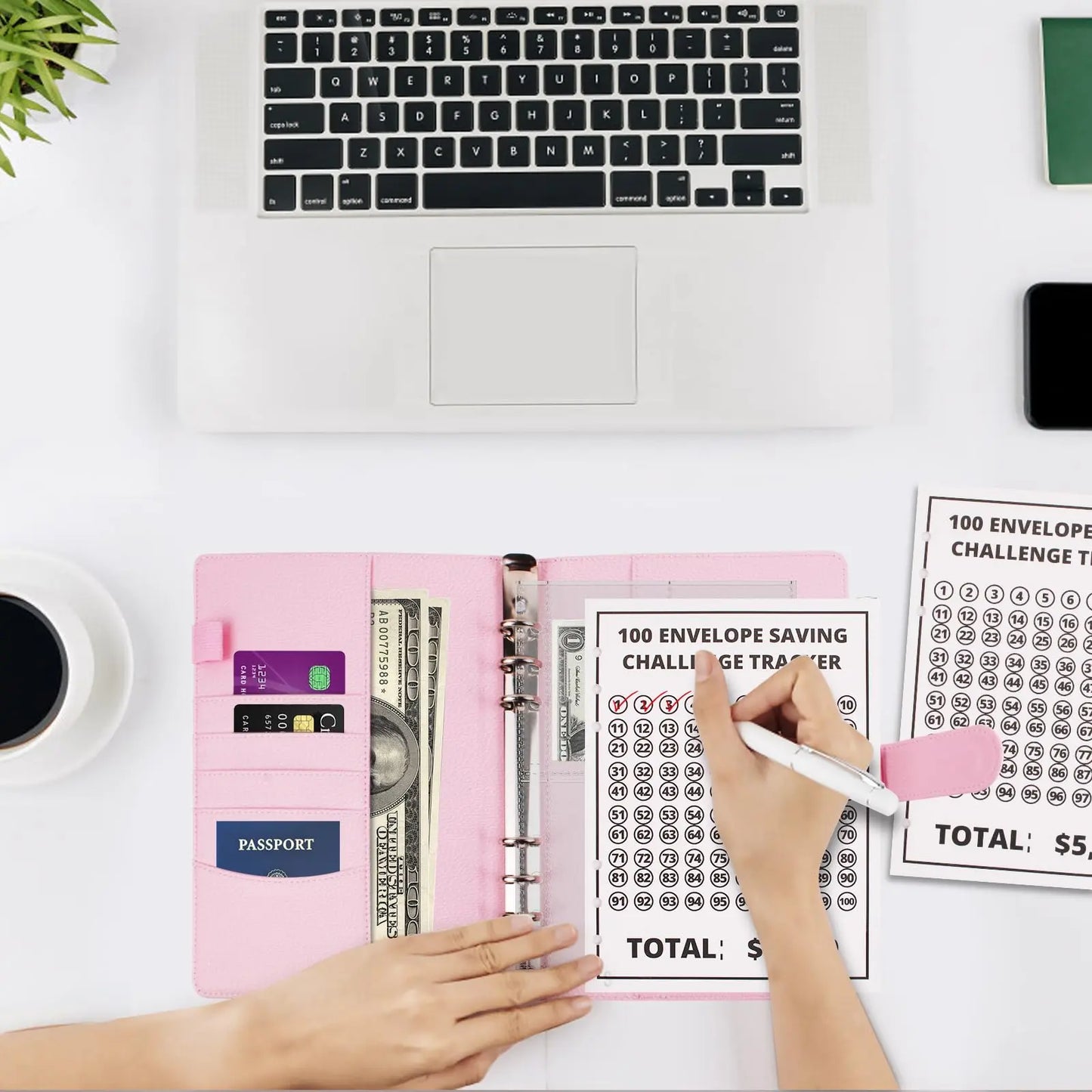 100 Envelopes Money Saving Challenge A5 Binder Pink