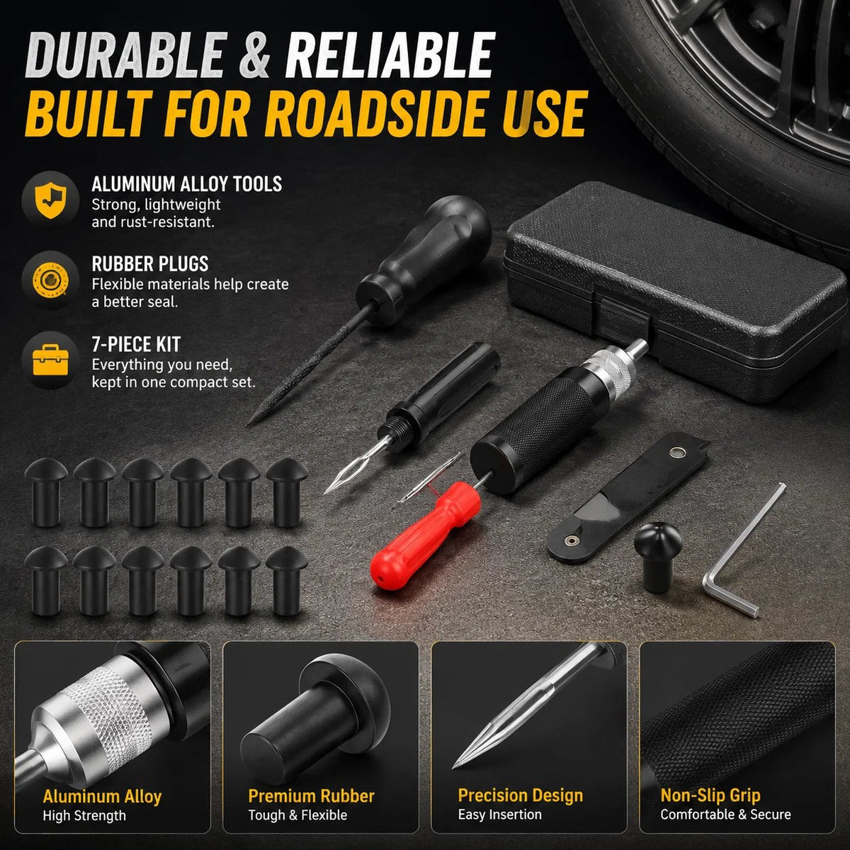🔥 Mushroom Tire Repair Kit – Compact Roadside Puncture Tool Set