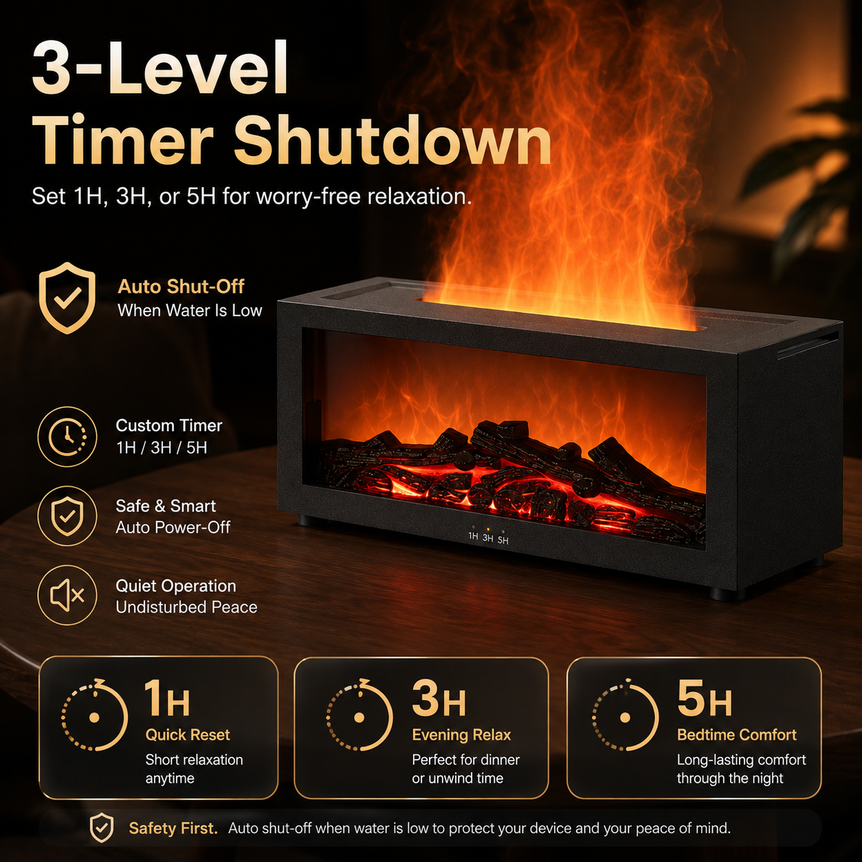 Colorful Fireplace Flame Humidifier Aromatherapy Diffuser with Remote and Timer for Home and Office