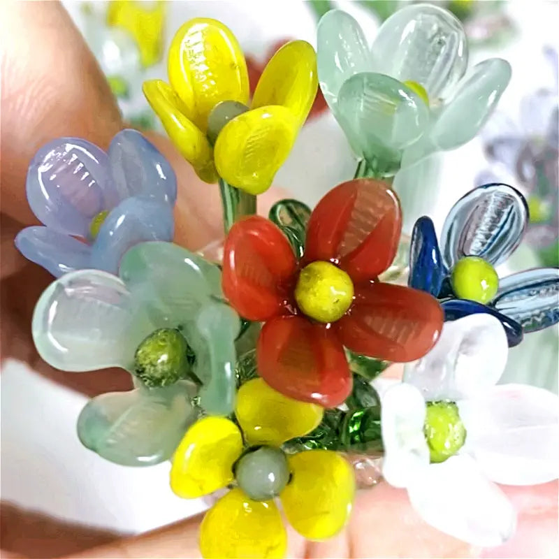 🌹Handcrafted Mini Glass Flower Set with Vase