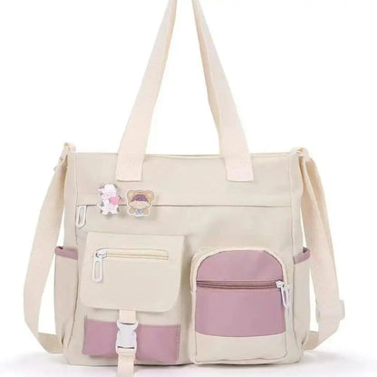 Canvas Tote Bag with Multi Pockets for Women