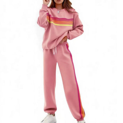 Women's 2-Piece Boxy Sweat Set in Retro Rainbow Stripe
