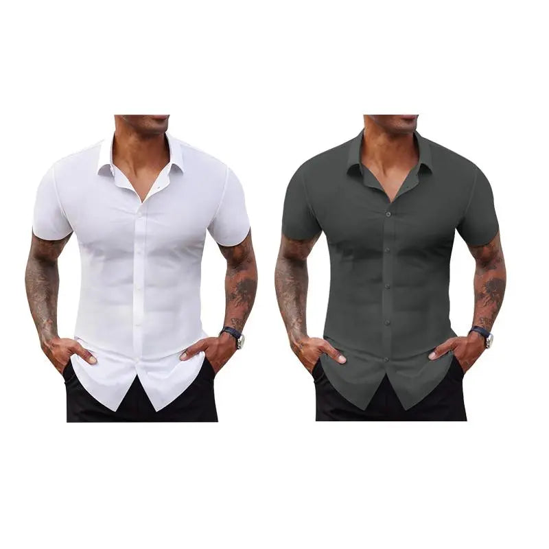 Men's Slim Fit Short Sleeve Dress Shirts 2-Pack