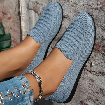 Women's Knit Round-Toe Slip-On Ballet Flats, Breathable PU