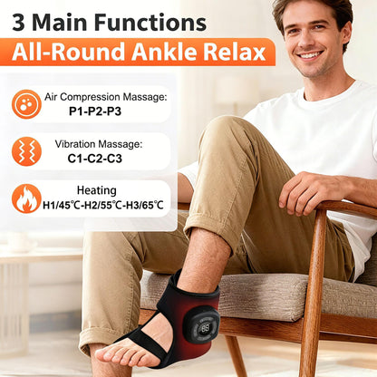 Air Compression Foot Massager with Heat, Cordless Chargeable Ankle Massager with 3 Modes 5 Intensities 3 Heat Levels, Heated Ankle Massage Wrap, Wireless Ankle Heating Pad with Massage for Men Women Seniors, Portable Pain Relief, Portable Massagers