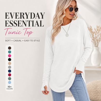 Women’s Casual Tunic Tops with Thumb Holes & Curved Hem