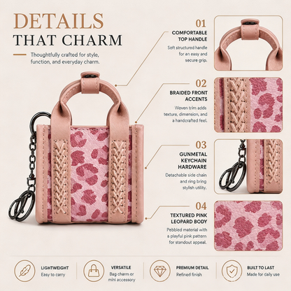 Cow Print PU Leather Earphone Case with Keychain