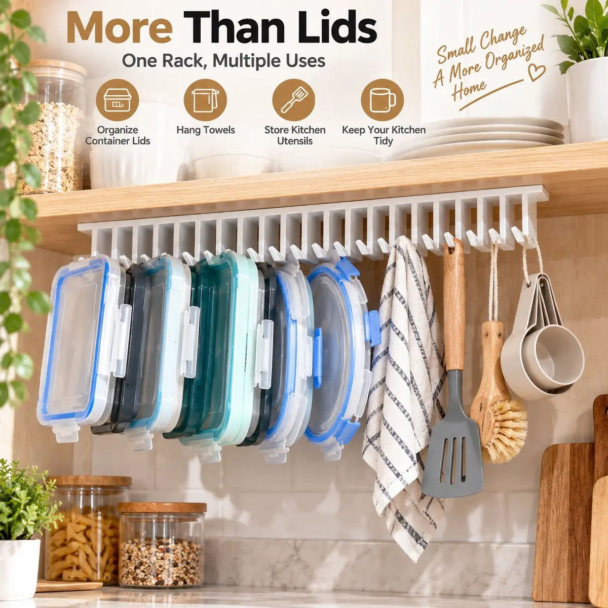 10-Slot Lid Organizer Hanging Rack, White - Kitchen