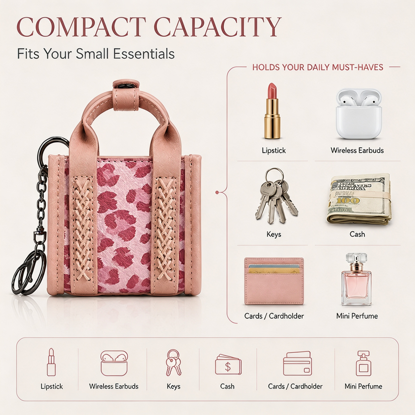 Cow Print PU Leather Earphone Case with Keychain