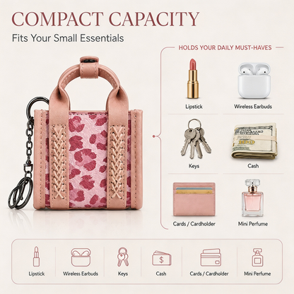 Cow Print PU Leather Earphone Case with Keychain