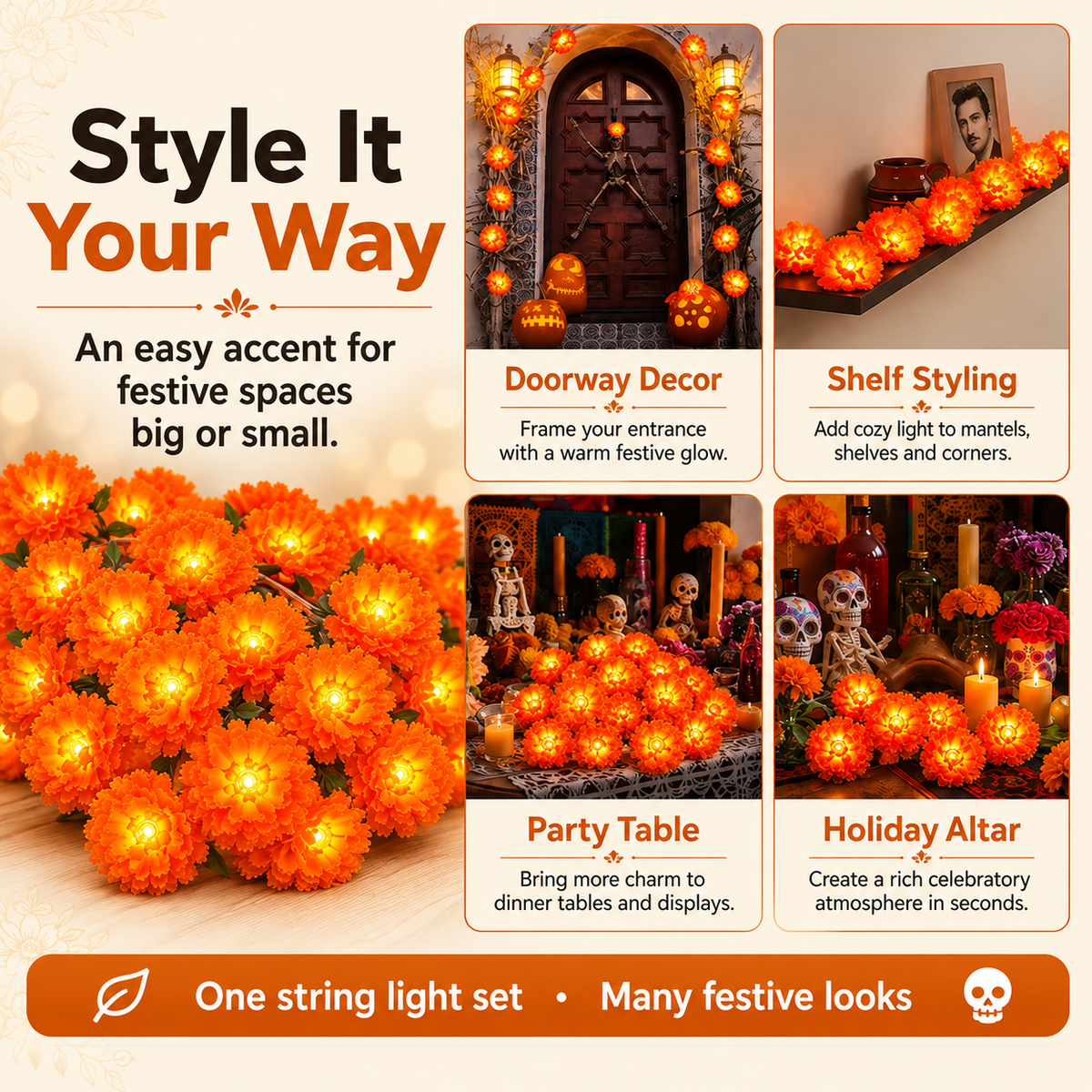 🌼USB Charging Lighted Marigold Garland