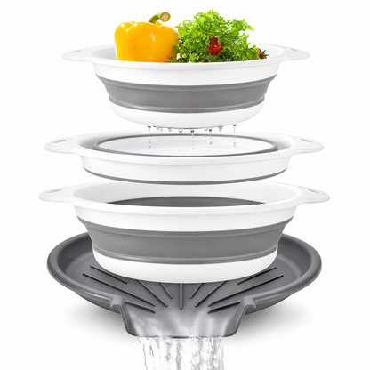 🥗 3-Piece Collapsible Colander Set – With Self-Draining Base Tray ✨